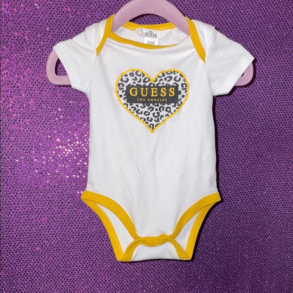 Guess White and Yellow Baby Onesie